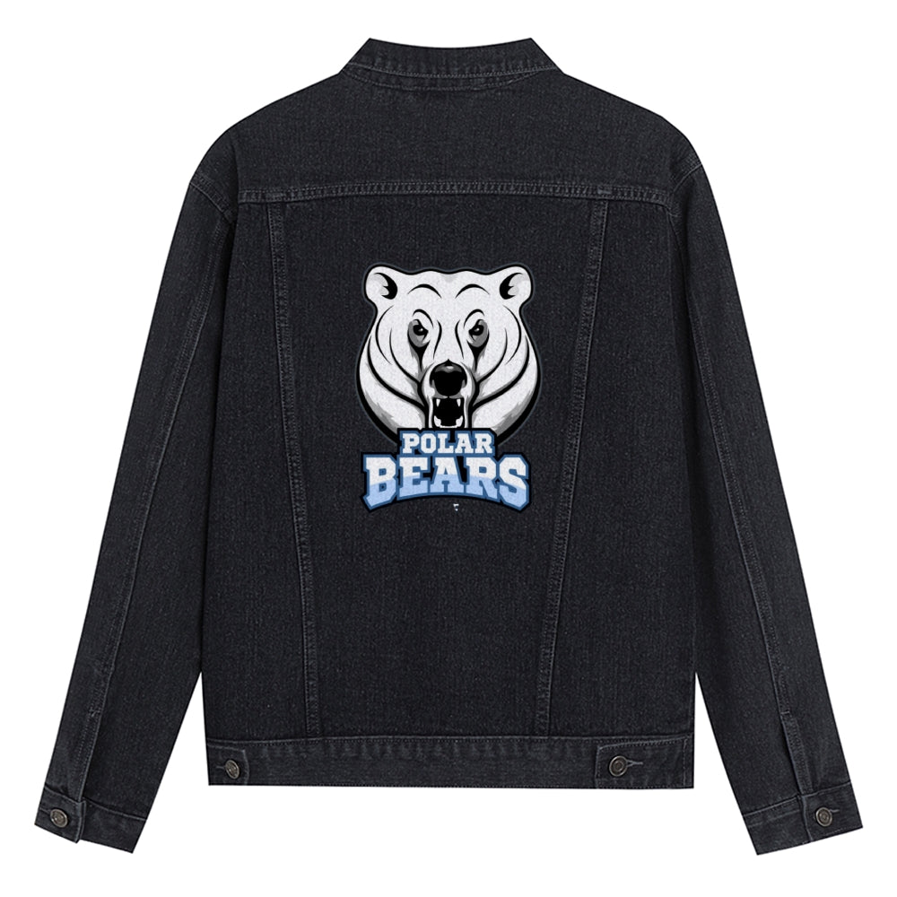 Mens Vintage Cartoon Prints POLAR BEARS Denim Jacket