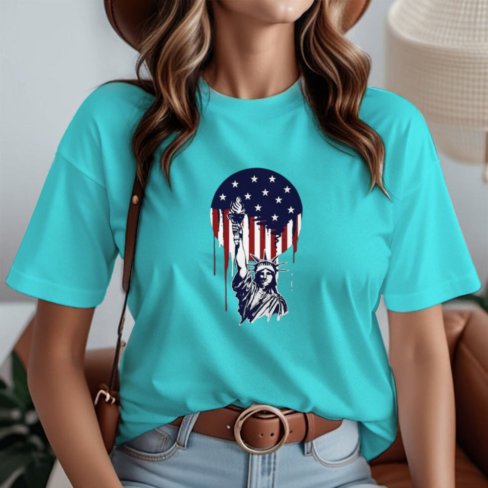 Women Independence Day Freedom Flag Print T-shirt