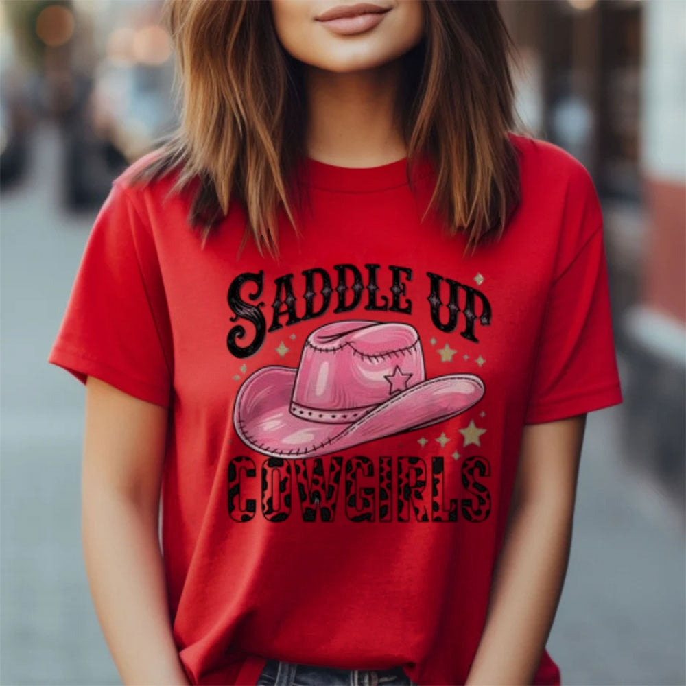 Women  Saddle Up Cowgirls Print Graphic T-shirt