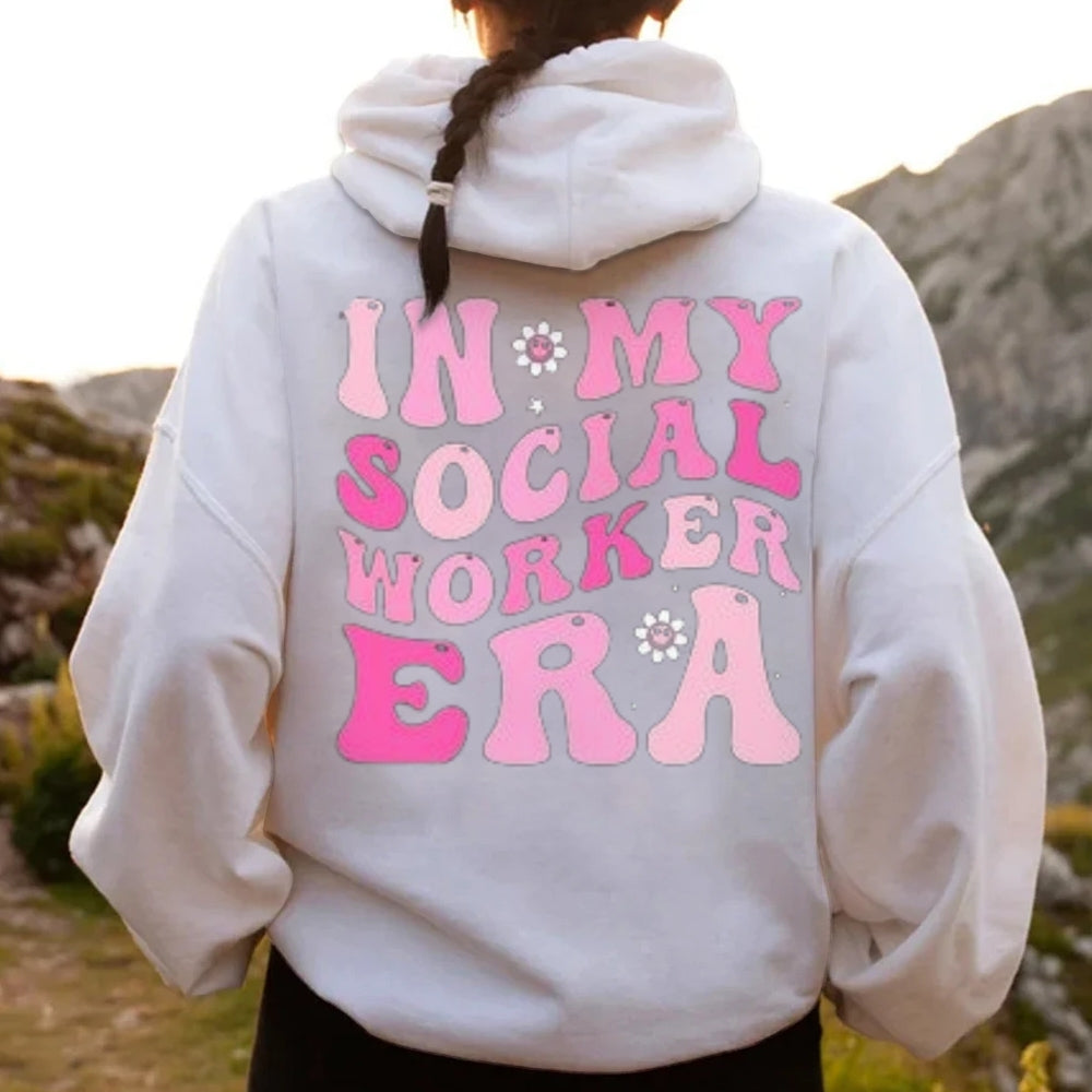 Women IN MY SOCIAL WORKER ERA Letter Graphic Hoodies