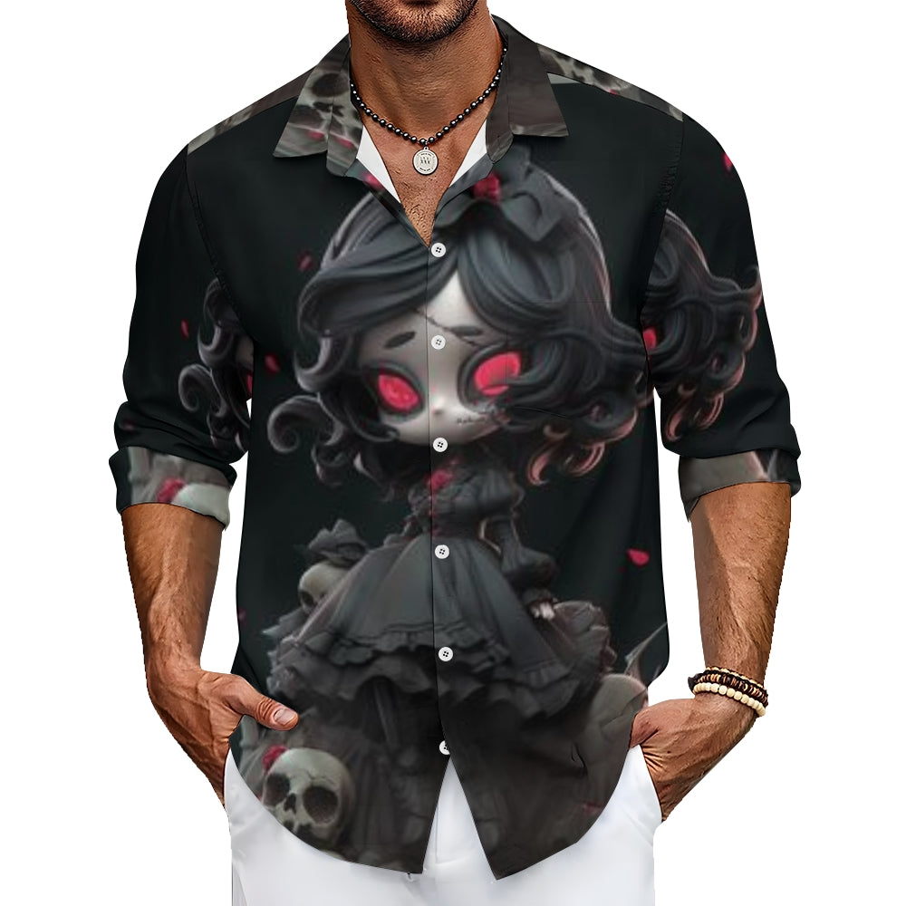 Mens 3D Halloween Skull Girl Long Sleeve Shirt