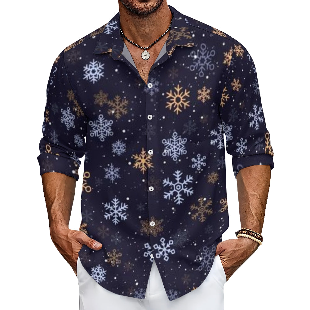 Mens Christmas Winter Snowfake Print Long Sleeve Shirt