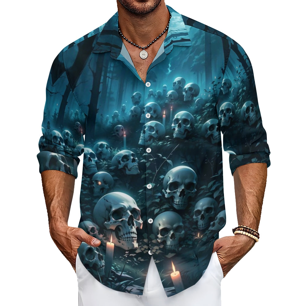 Mens Skull in Forest 3D Print Long Sleeve Shirt