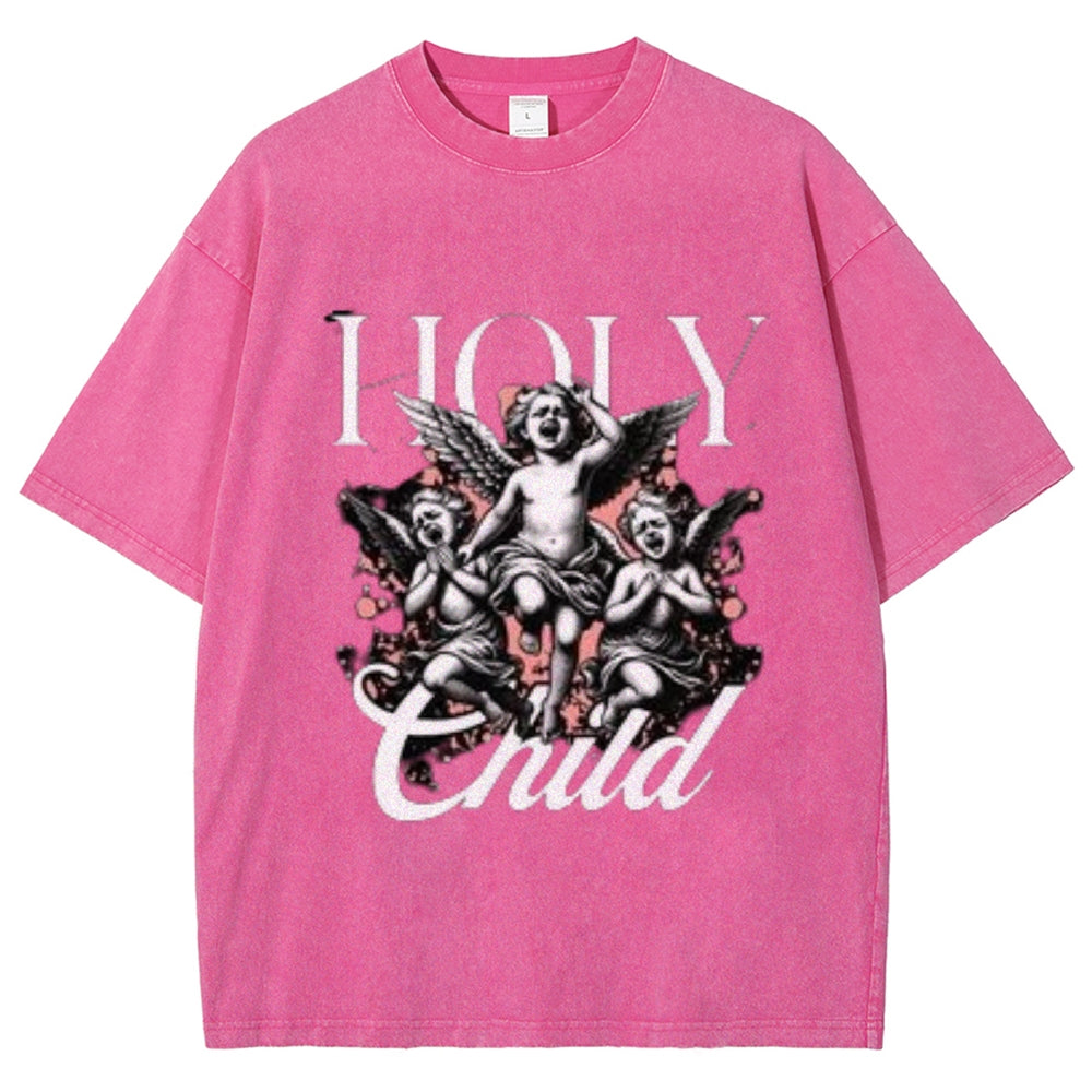 Women Washed Vintage Holy Child Graphic T-shirt