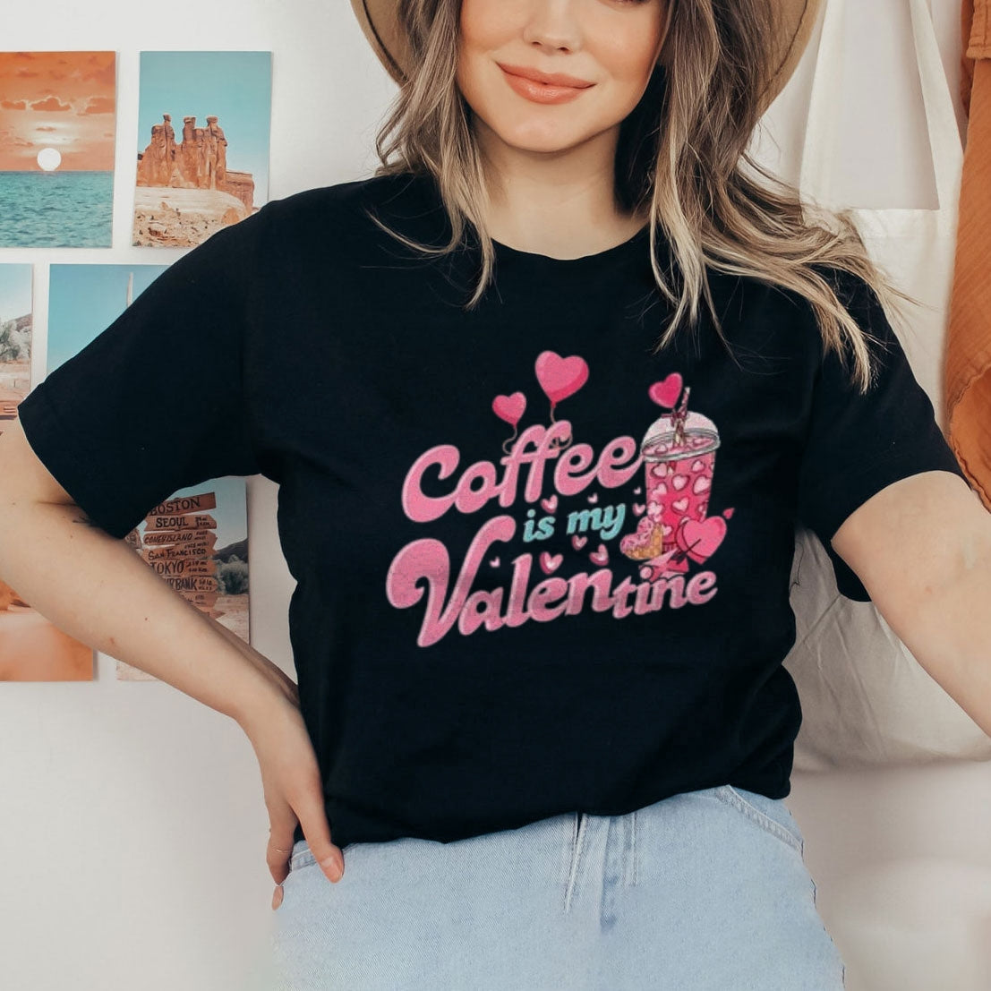 Women Coffee Is My Valentine's Day Print Graphic T-shirt