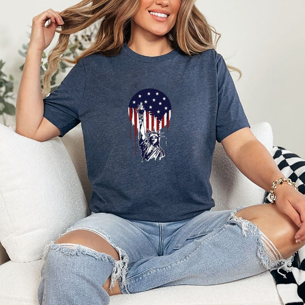 Women Independence Day Freedom Flag Print T-shirt