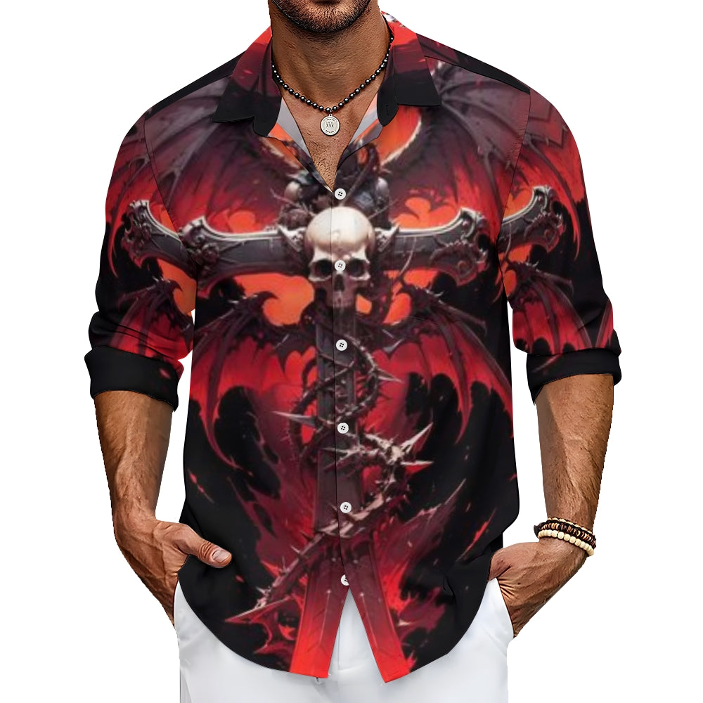 Mens Horror Skull with Crossbones 3D Print Long Sleeve Shirt