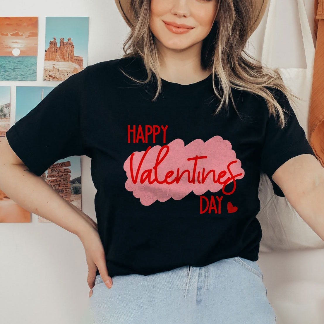 Women Happy Valentine's Day Print Graphic T-shirt