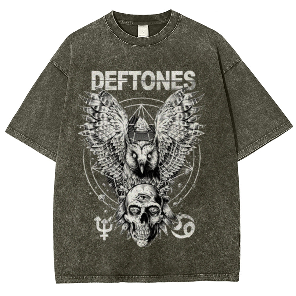 Unisex Vintage The Deftones Rock Band Print Short Sleeve Casual Graphic Washed T-shirt