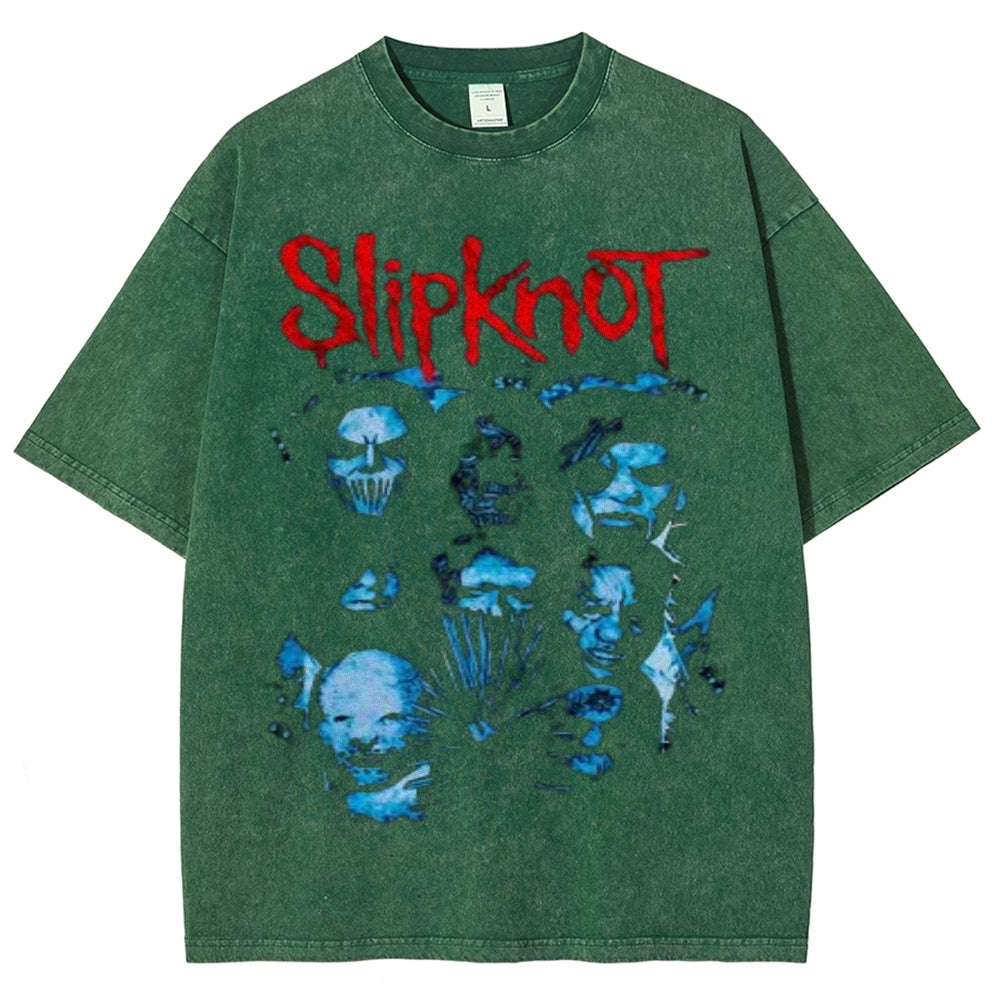 Unisex Vintage The Slipknot Rock Band Print Short Sleeve Casual Graphic Washed T-shirt