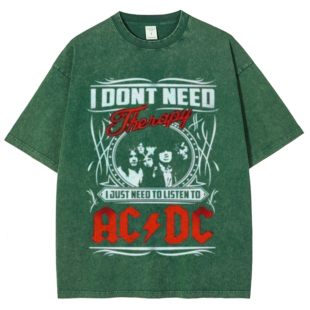 Unisex Vintage The Acdc Rock Band Print Short Sleeve Casual Graphic Washed T-shirt