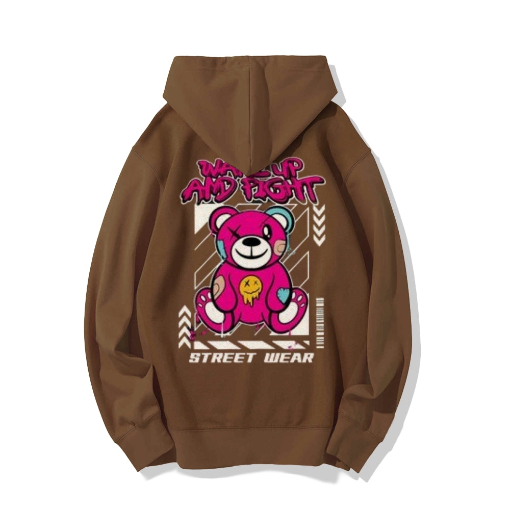 Mens WAKE UP AND FIGHT Bear Graphic Hoodies