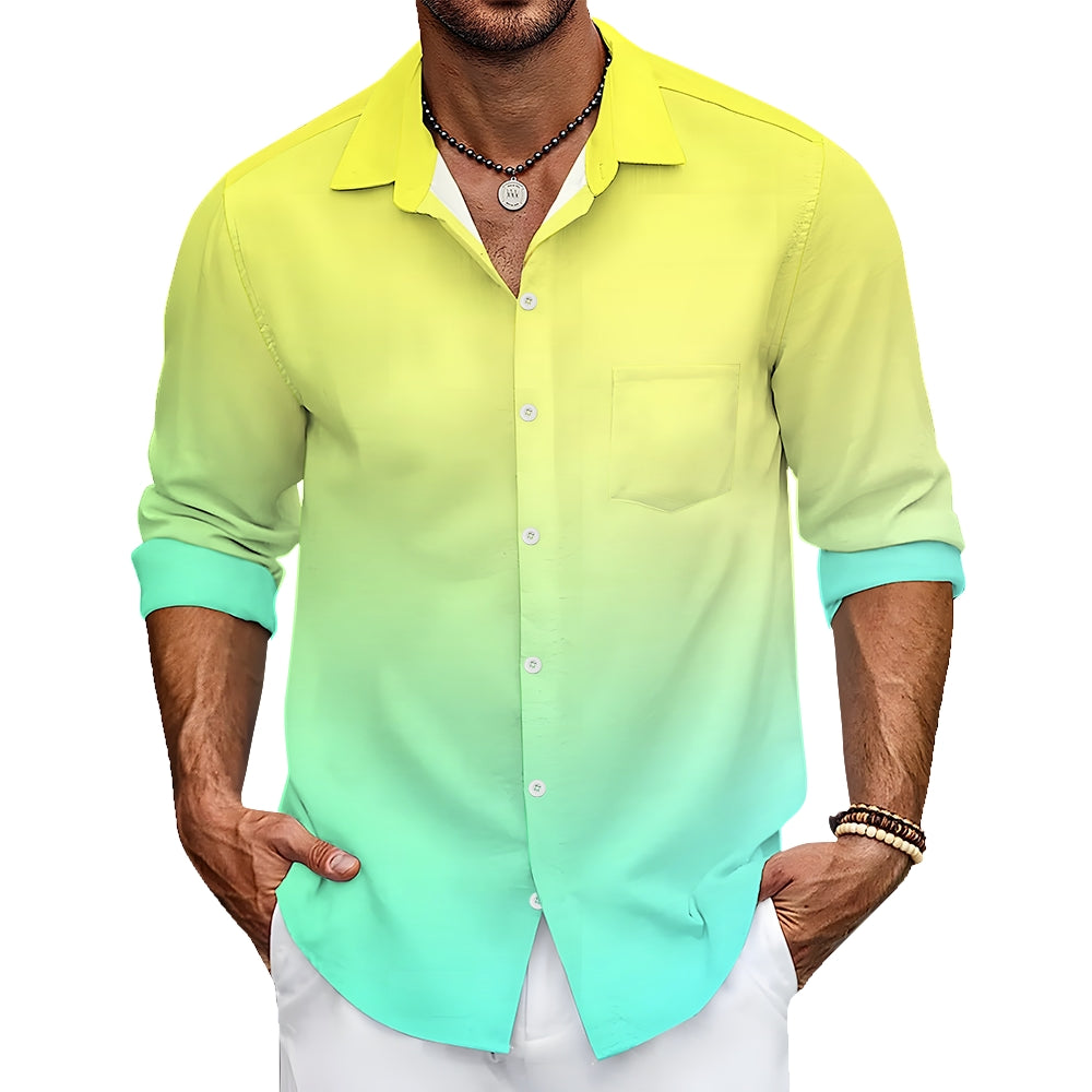 Mens Bright Yellow Green Ombre Long Sleeve Shirt