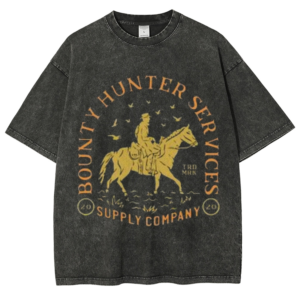 Unisex Vintage Bounty Hunter Darkness Style Graphic Short Sleeve Washed T-shirt