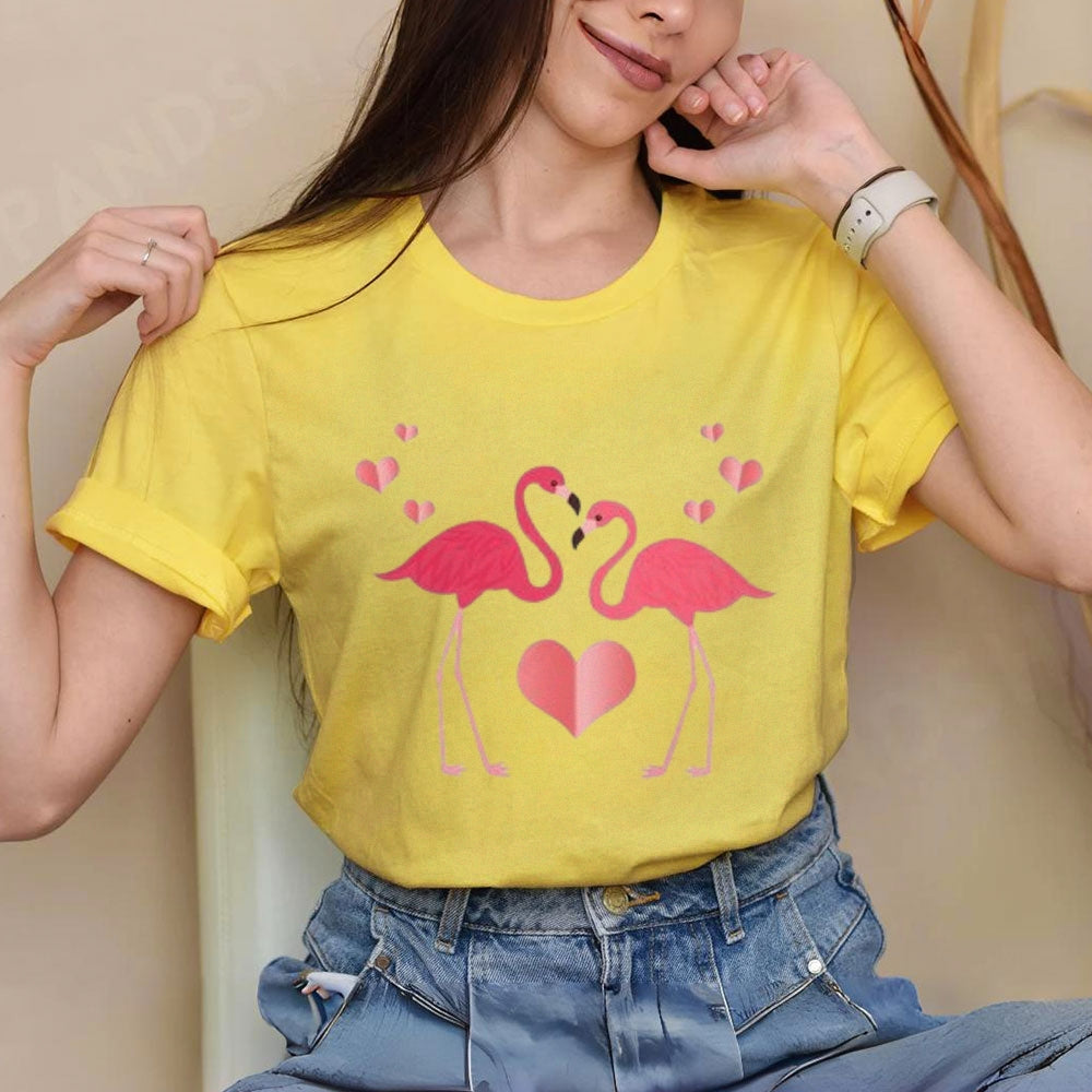 Women Love Flamingo For Valentine's Day Print Graphic T-shirt