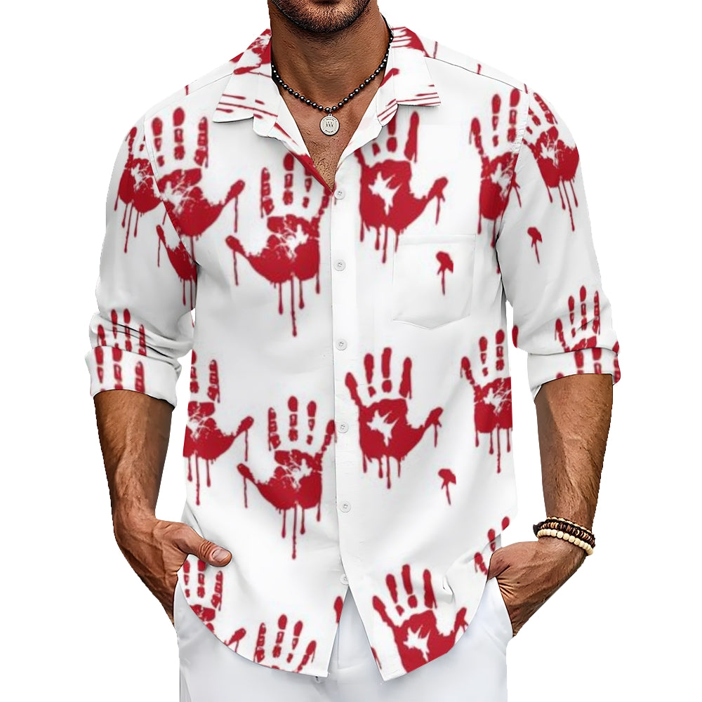 Mens Halloween Blood Hand Print Long Sleeve Shirt