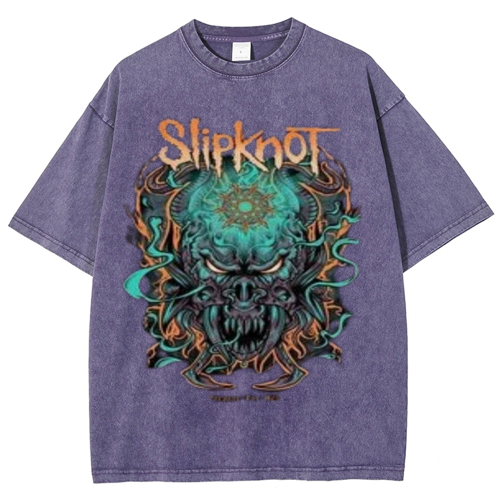 Unisex Vintage The Slipknot Rock Band Print Short Sleeve Casual Graphic Washed T-shirt