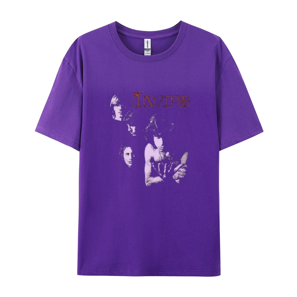 Mens Vintage The Doors Rock Band Print Cotton Short Sleeve Casual T-shirt