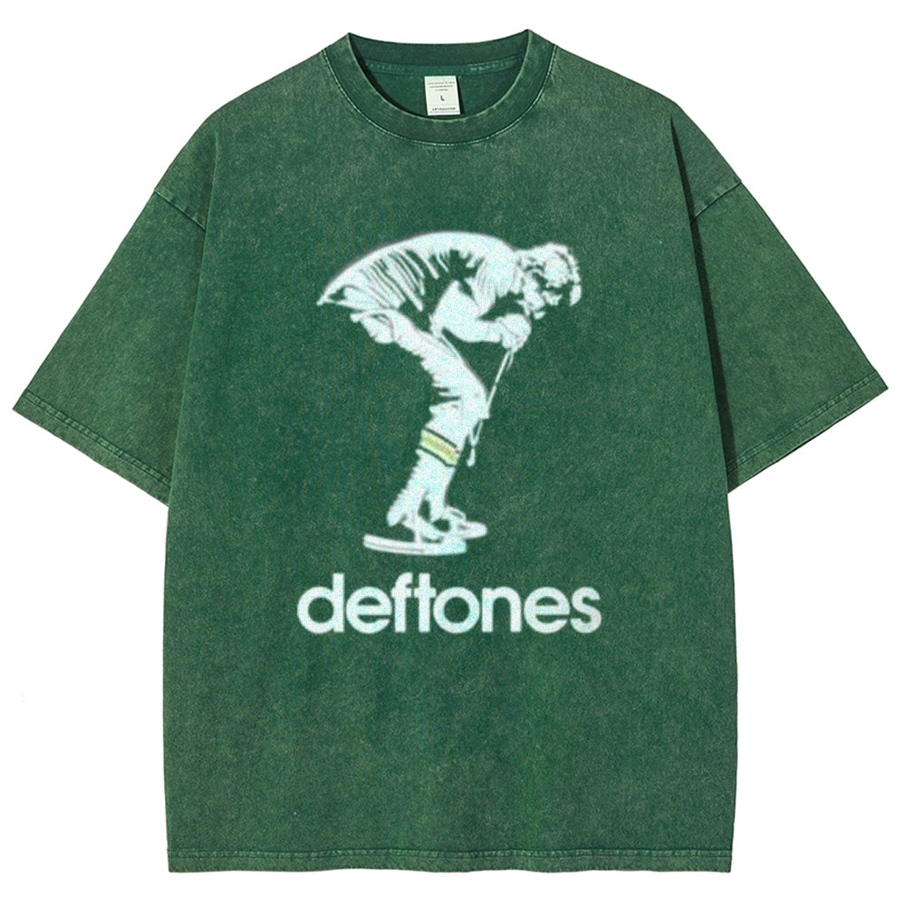 Unisex Vintage The Deftones Rock Band Print Short Sleeve Casual Graphic Washed T-shirt