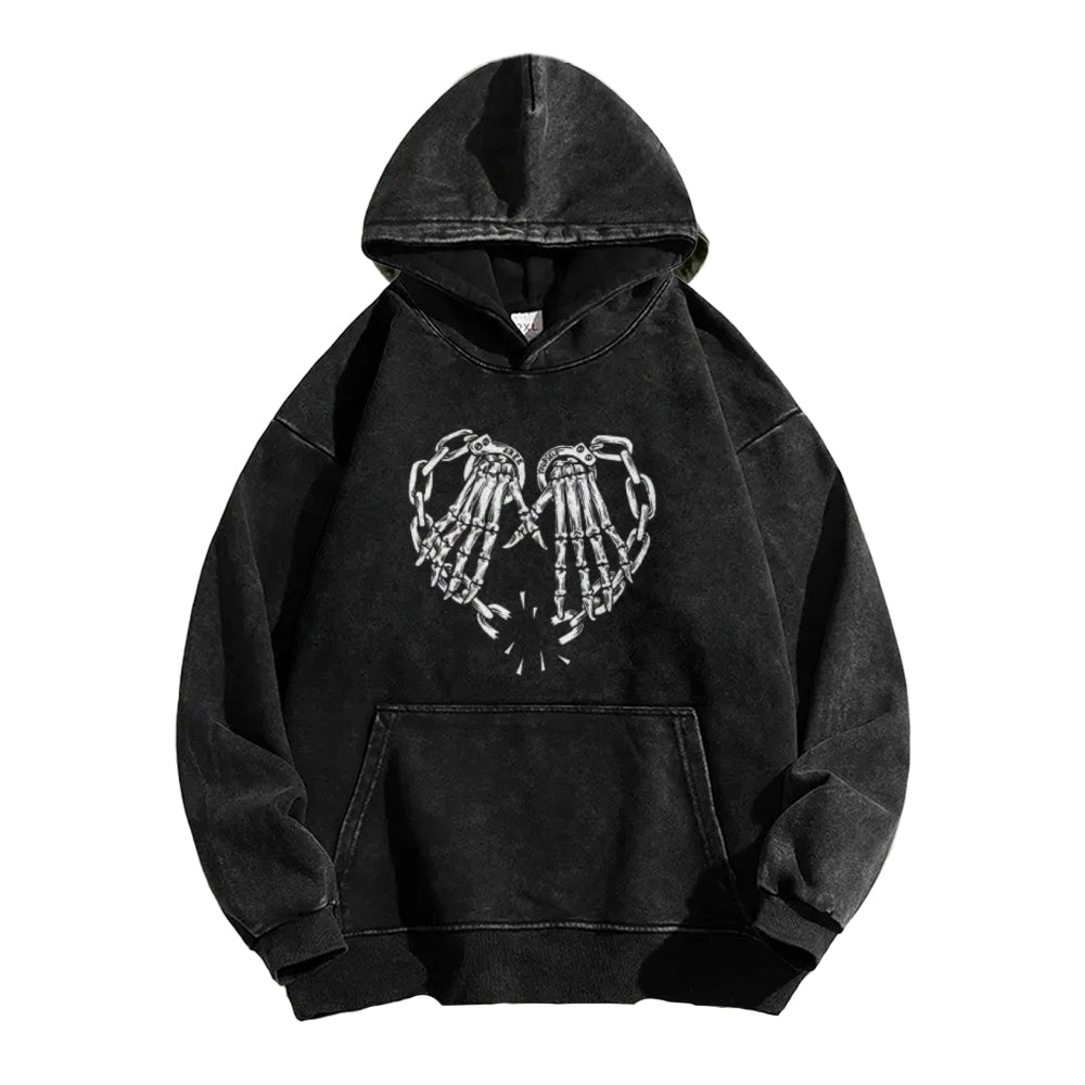 Mens Vintage Skeleton Heart Hand Graphic Hoodies