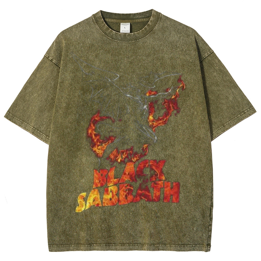 Unisex Vintage Sabbath Graphic Short Sleeve Washed T-shirt