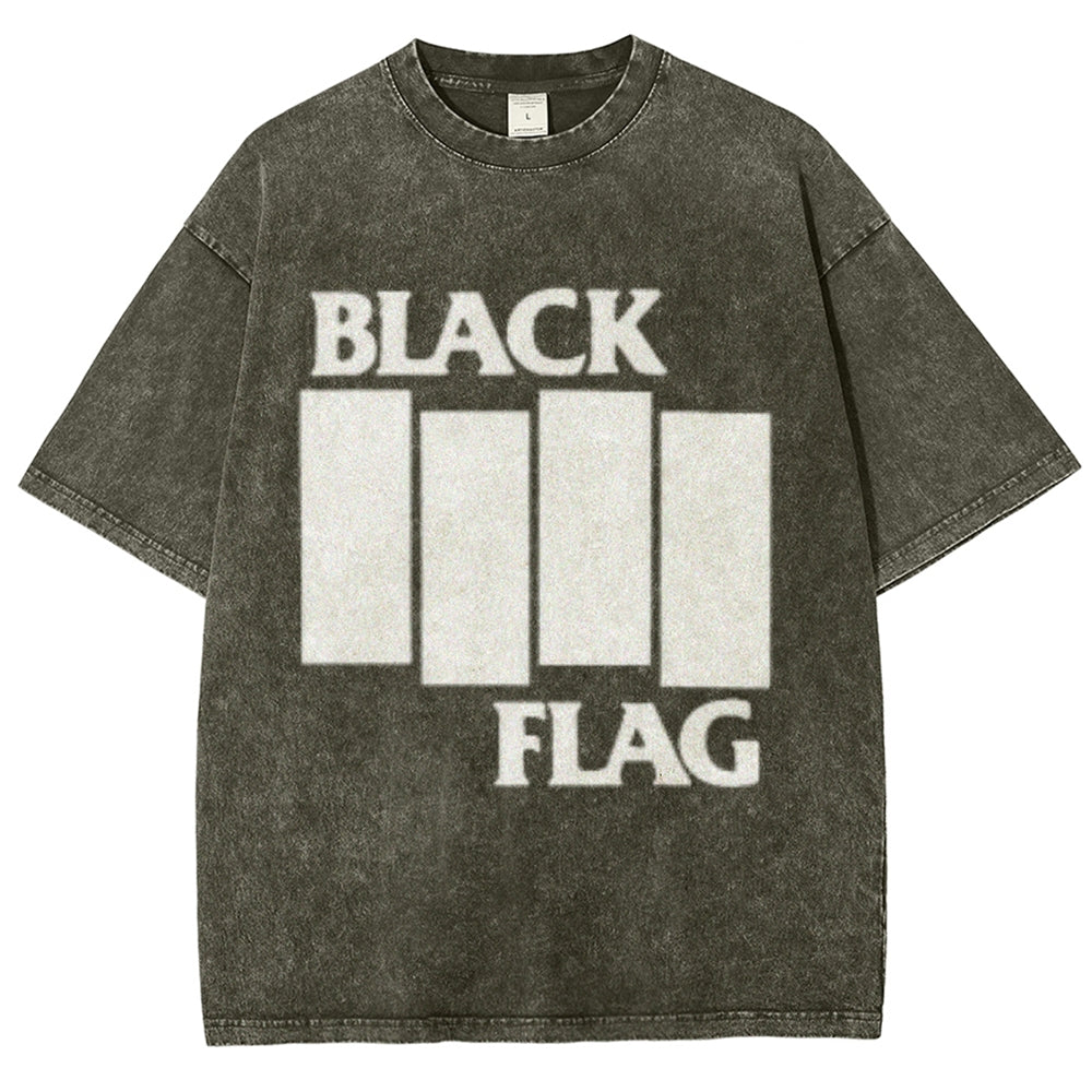 Unisex Vintage The Black Flag Rock Band Print Short Sleeve Casual Graphic Washed T-shirt