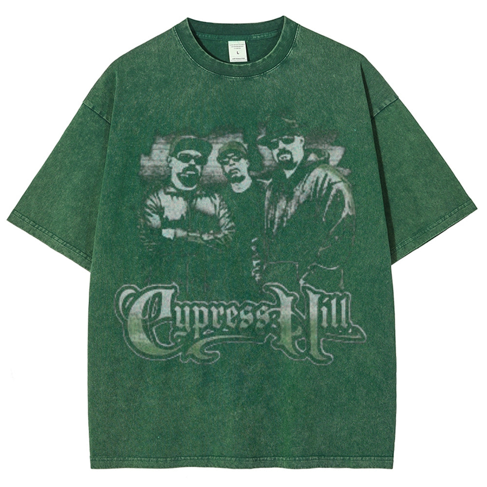 Unisex Vintage Cypress Hill Darkness Style Graphic Short Sleeve Washed T-shirt