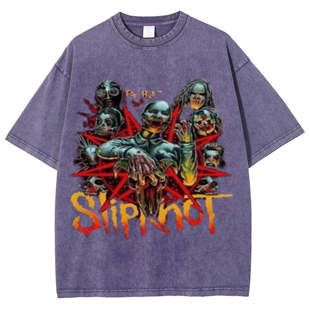 Unisex Vintage The Slipknot Rock Band Print Short Sleeve Casual Graphic Washed T-shirt