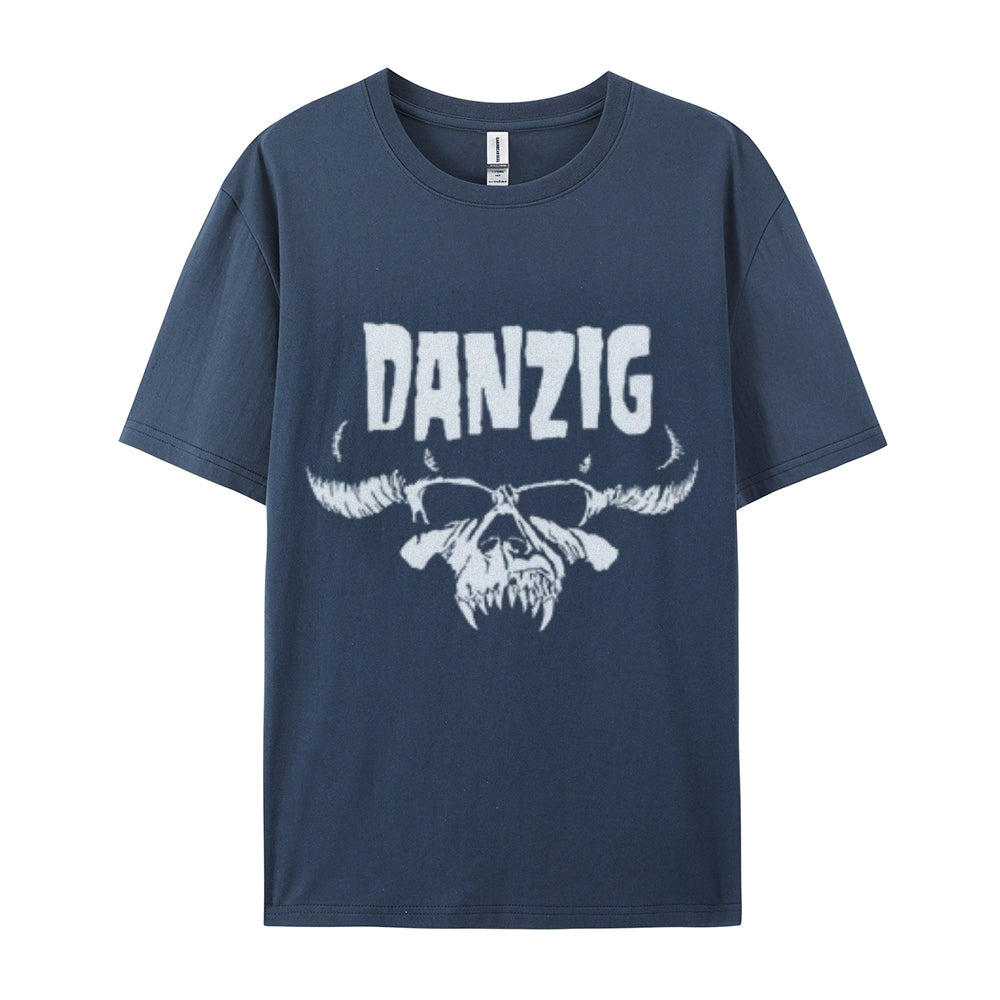 Mens Vintage The Danzig Rock Band Print Cotton Short Sleeve Casual Graphic T-shirt