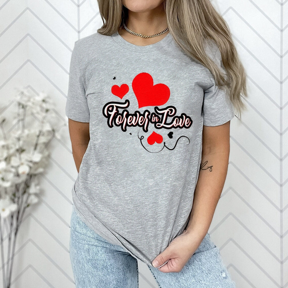 Women Valentine's Day Forever Love Heart Print Graphic T-shirt