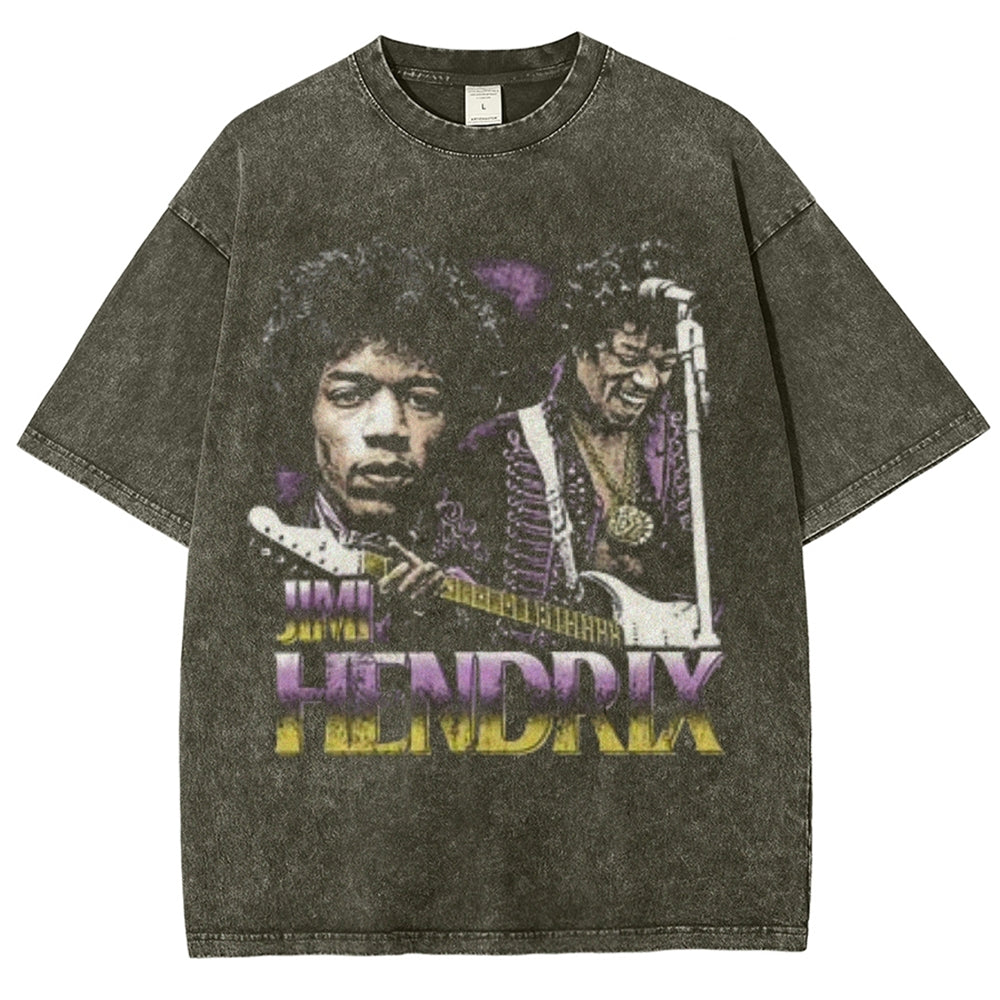 Unisex Vintage Hendrix Darkness Style Graphic Short Sleeve Washed T-shirt