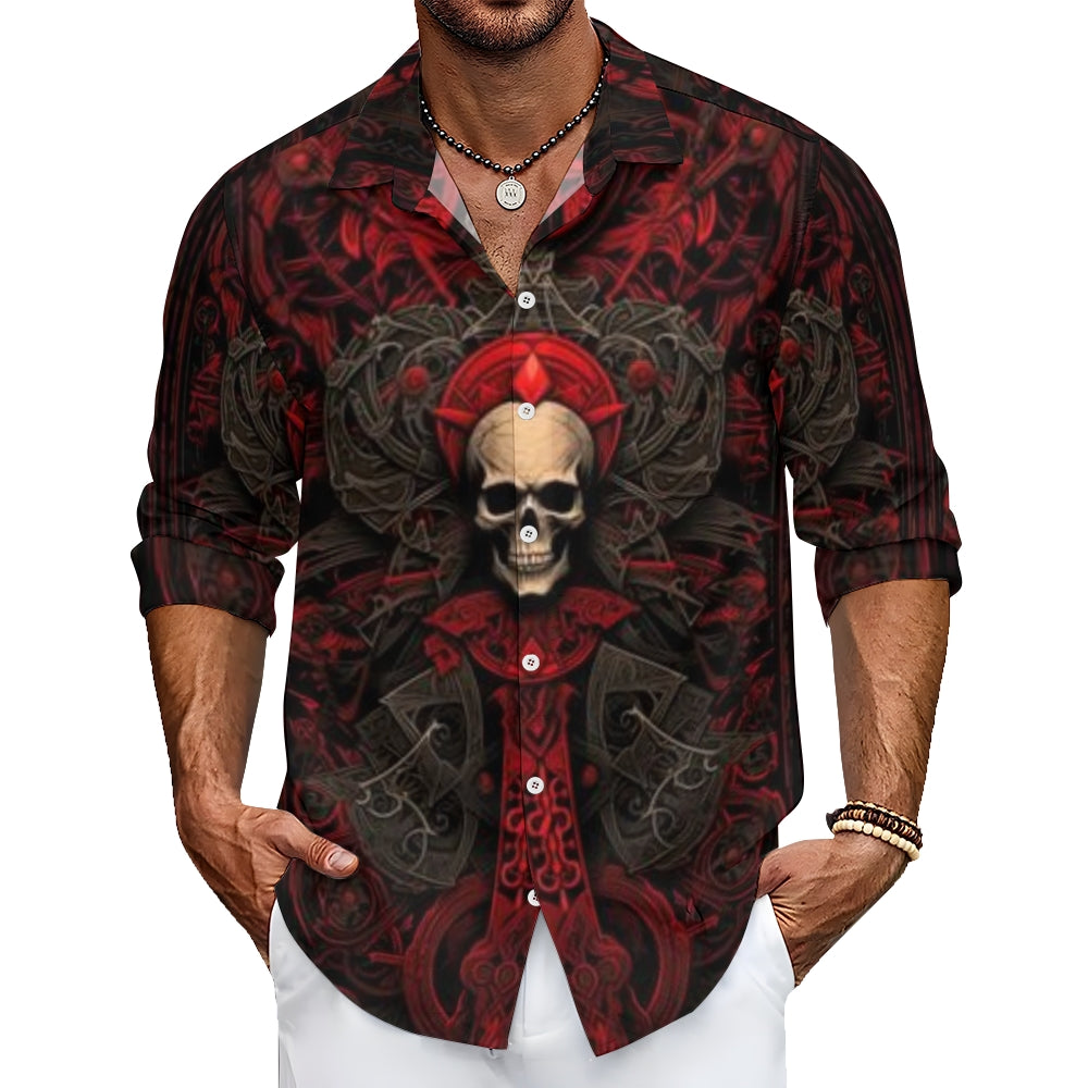 Mens Black Font Red Skull 3D Print Long Sleeve Shirt