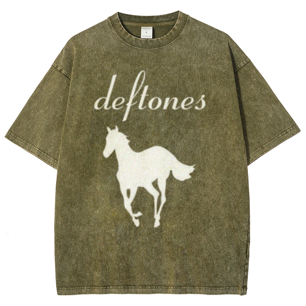 Unisex Vintage The Deftones Rock Band Print Short Sleeve Casual Graphic Washed T-shirt