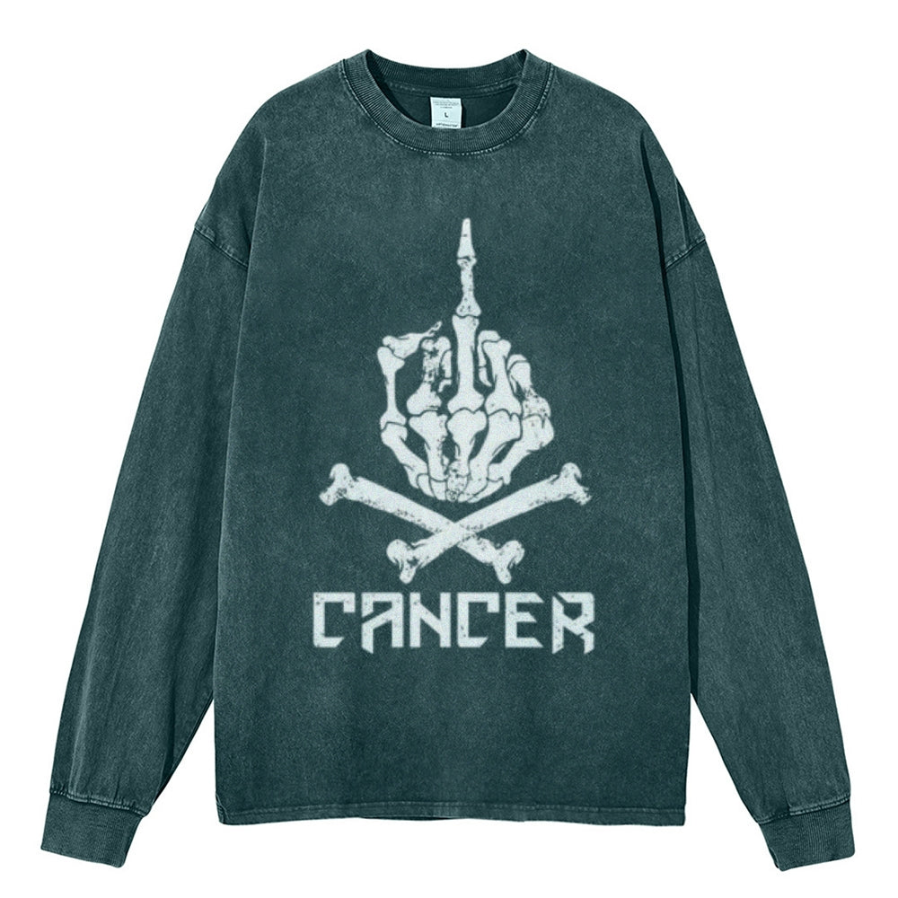 Oversized Vintage Washed Cancer Skull Graphic Sweatshirt