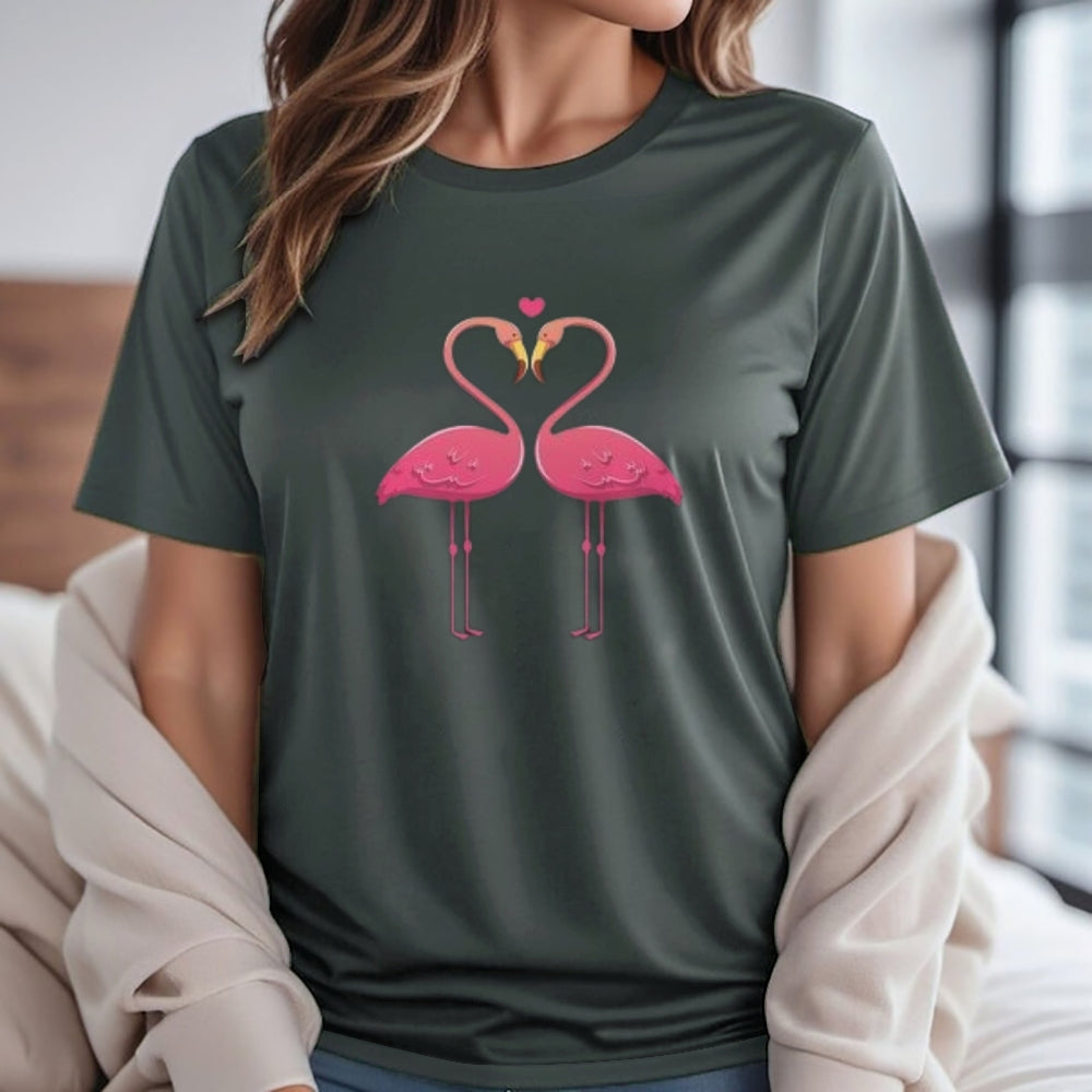 Women Love Flamingo For Valentine's Day Print Graphic T-shirt