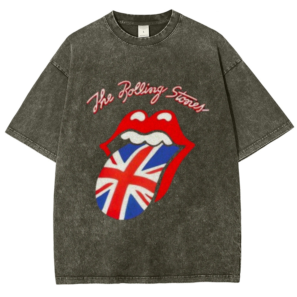 Unisex Vintage The Rolling Stone Rock Band Print Short Sleeve Casual Graphic Washed T-shirt