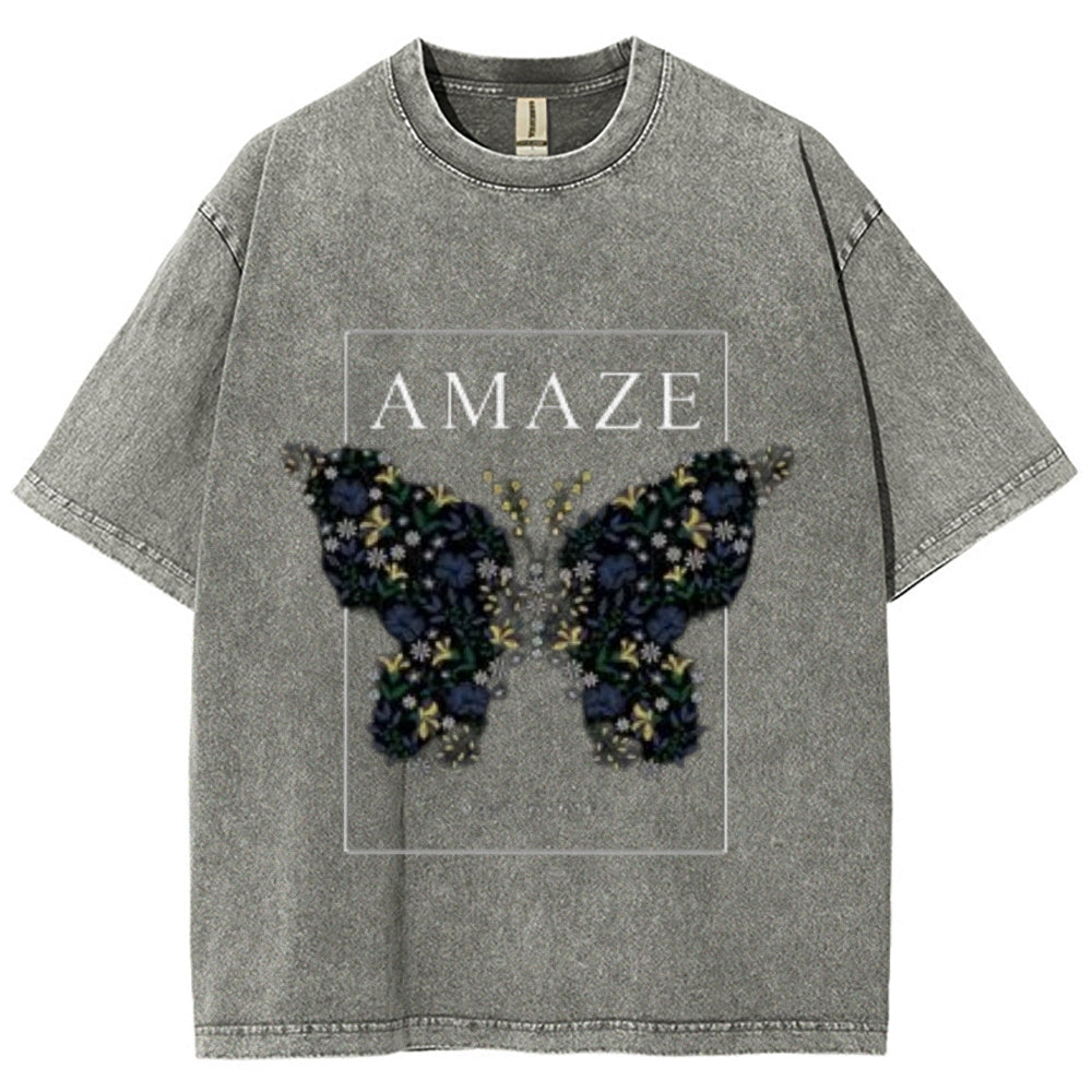 Women Washed Vintage Amaze Butterfly Graphic Tee