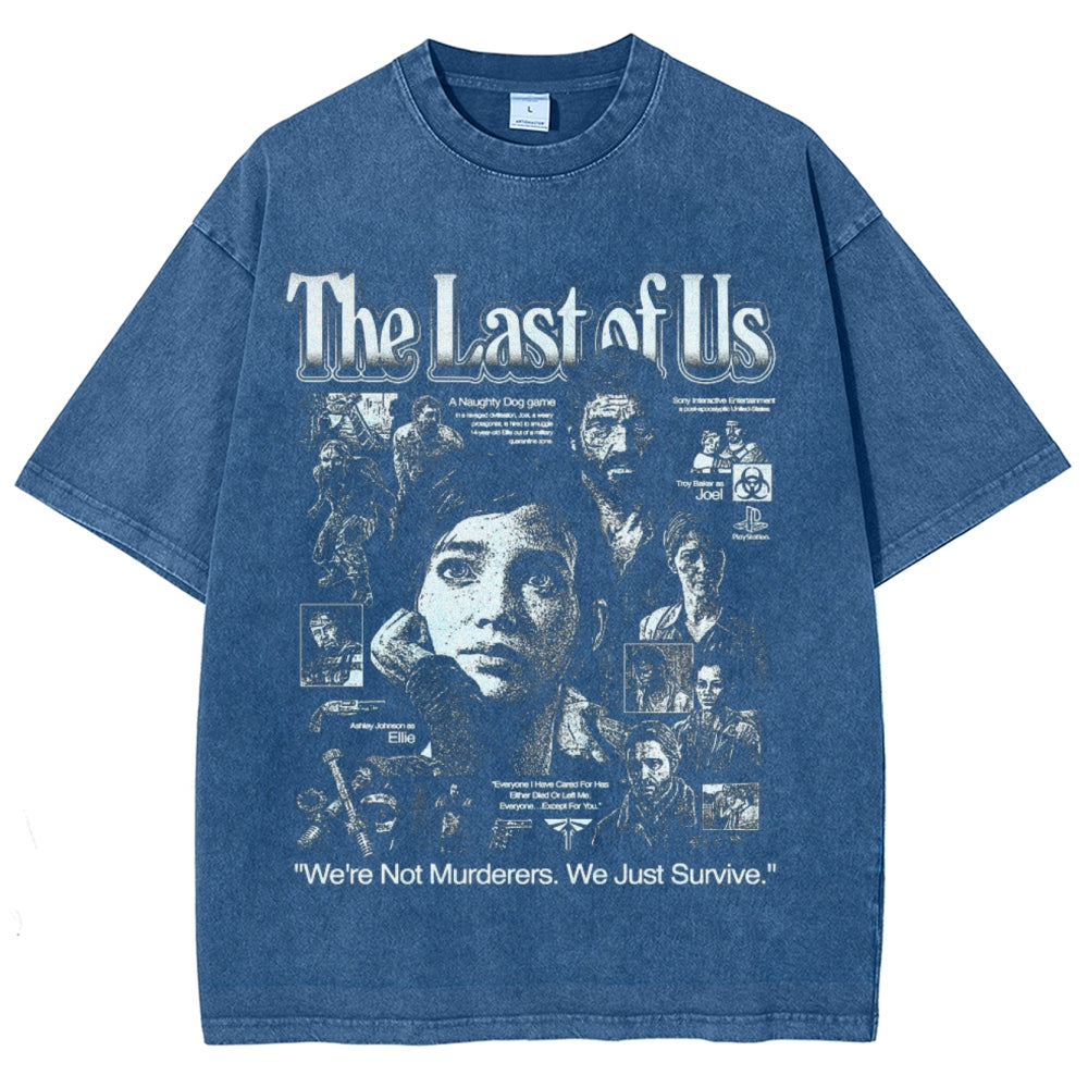 Unisex Vintage The Last Of Us Graphic Short Sleeve Washed T-shirt