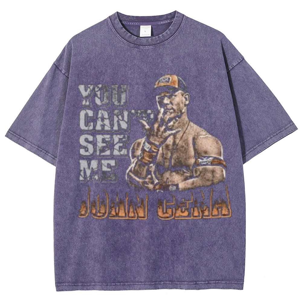 Unisex Vintage You Can't See Me Graphic Short Sleeve Washed T-shirt