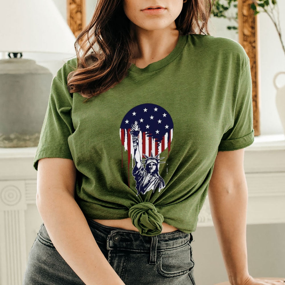 Women Independence Day Freedom Flag Print T-shirt