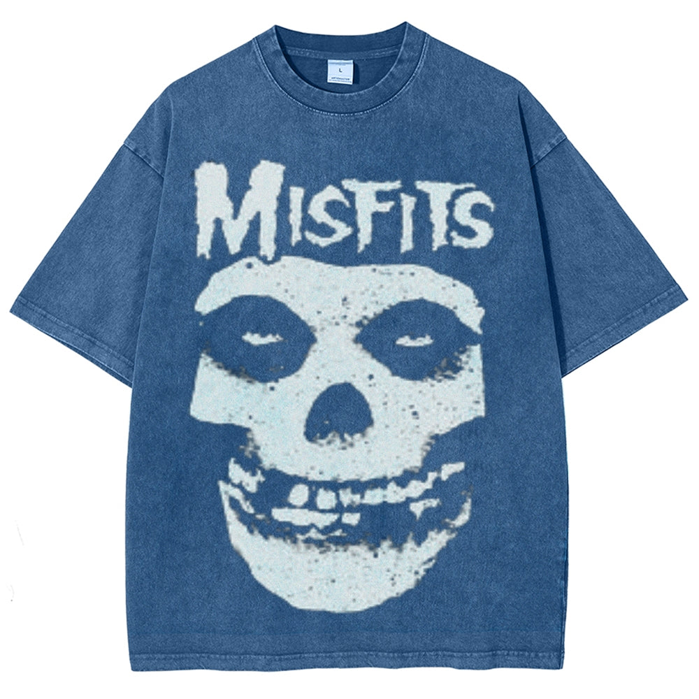 Unisex Vintage The Misfits Rock Band Print Short Sleeve Casual Graphic Washed T-shirt