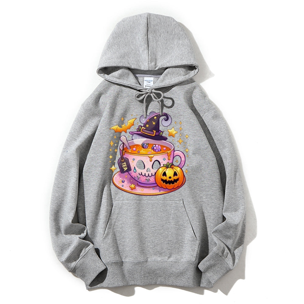 Women Cute Halloween Tea Graphic Hoodies