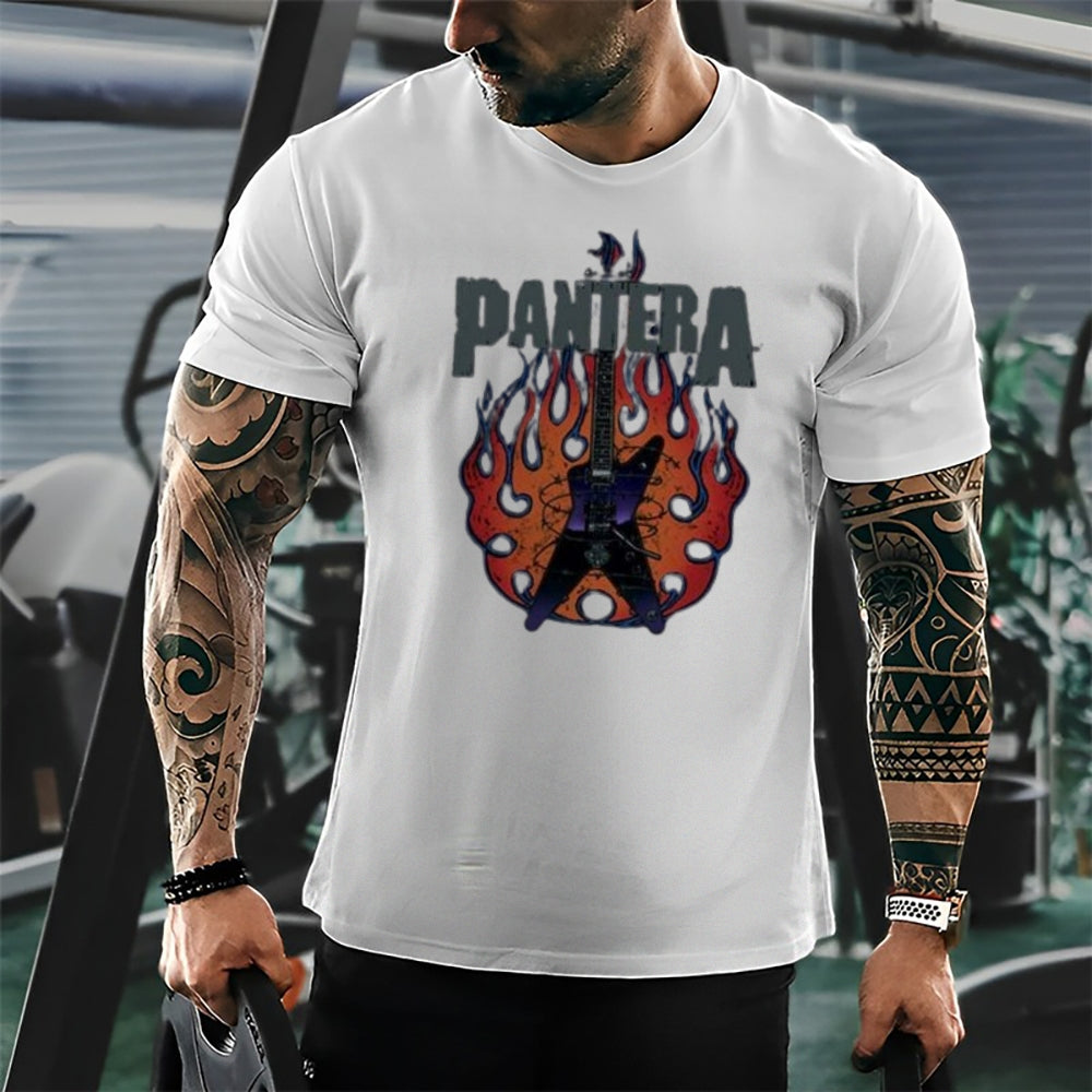 Mens Vintage The Pantera Rock Band Print Cotton Short Sleeve Casual Graphic T-shirt