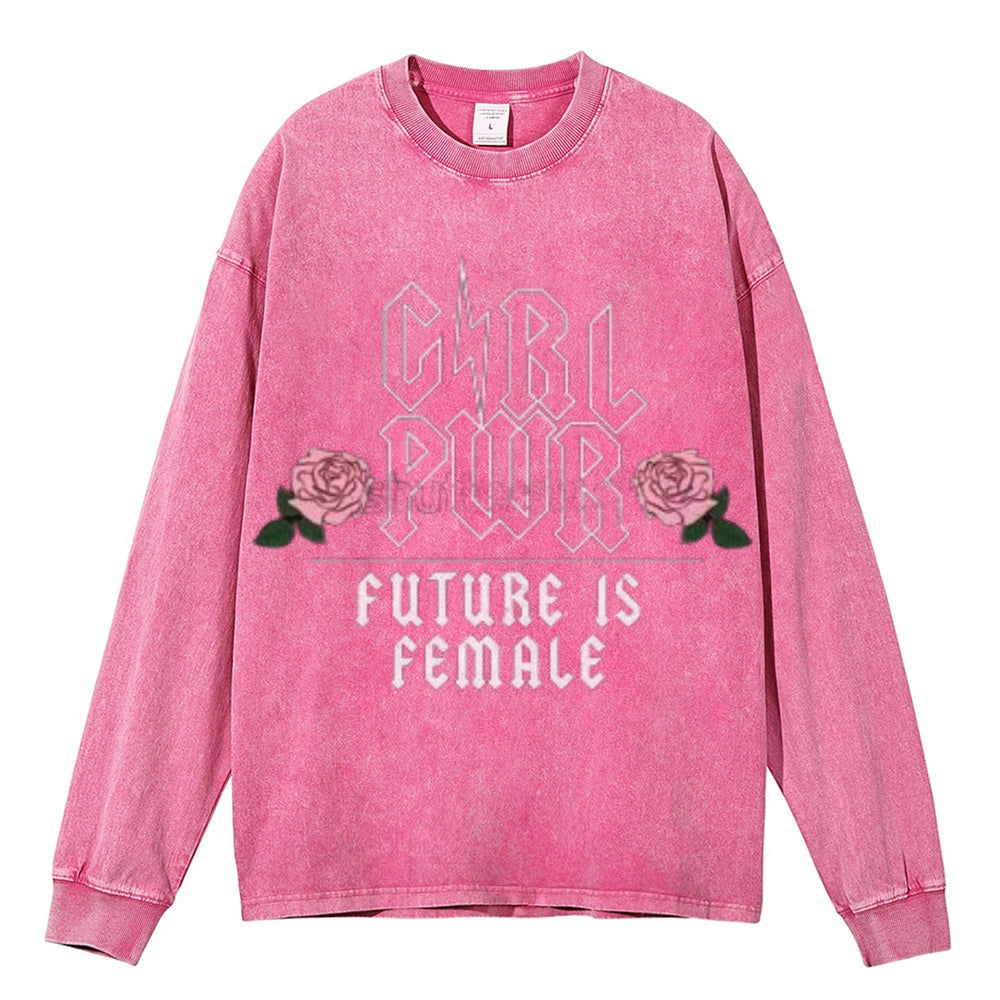 Oversized Vintage Washed Future Is Female Graphic Sweatshirt