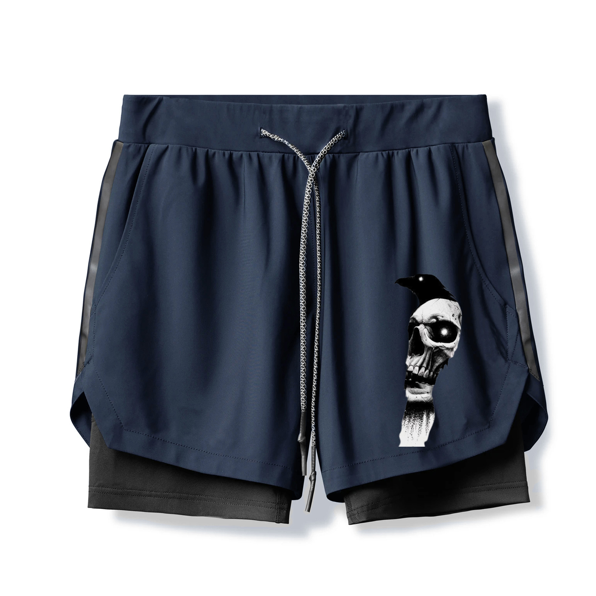 Raven and Skull Print 2 In 1 Gym Shorts for Men