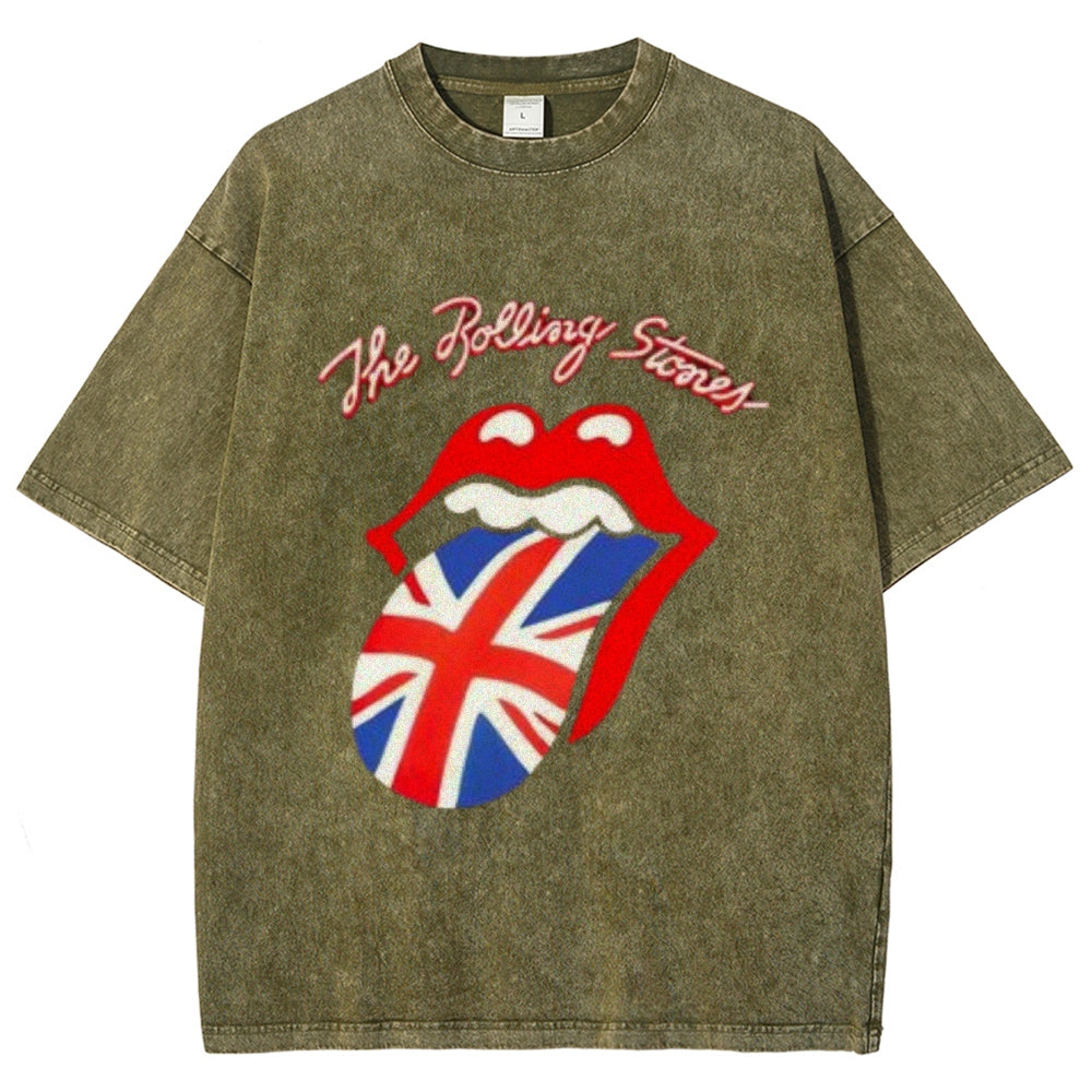 Unisex Vintage The Rolling Stone Rock Band Print Short Sleeve Casual Graphic Washed T-shirt