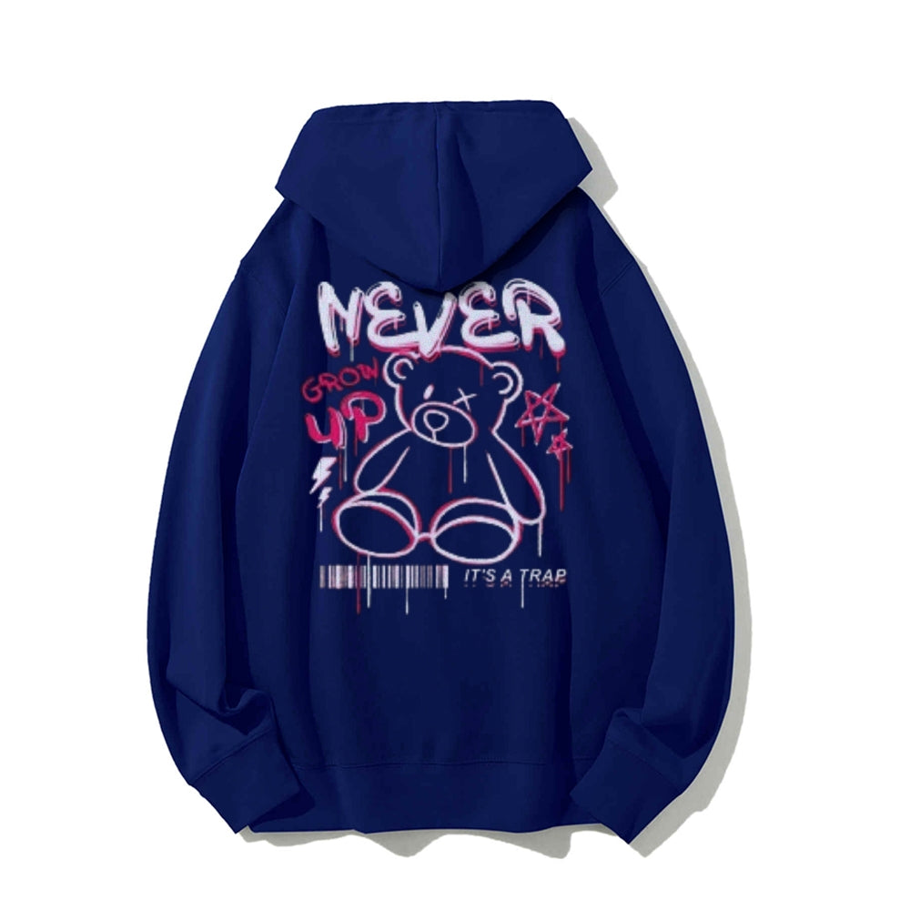 Mens NEVER GROW UP Bear Graphic Hoodies