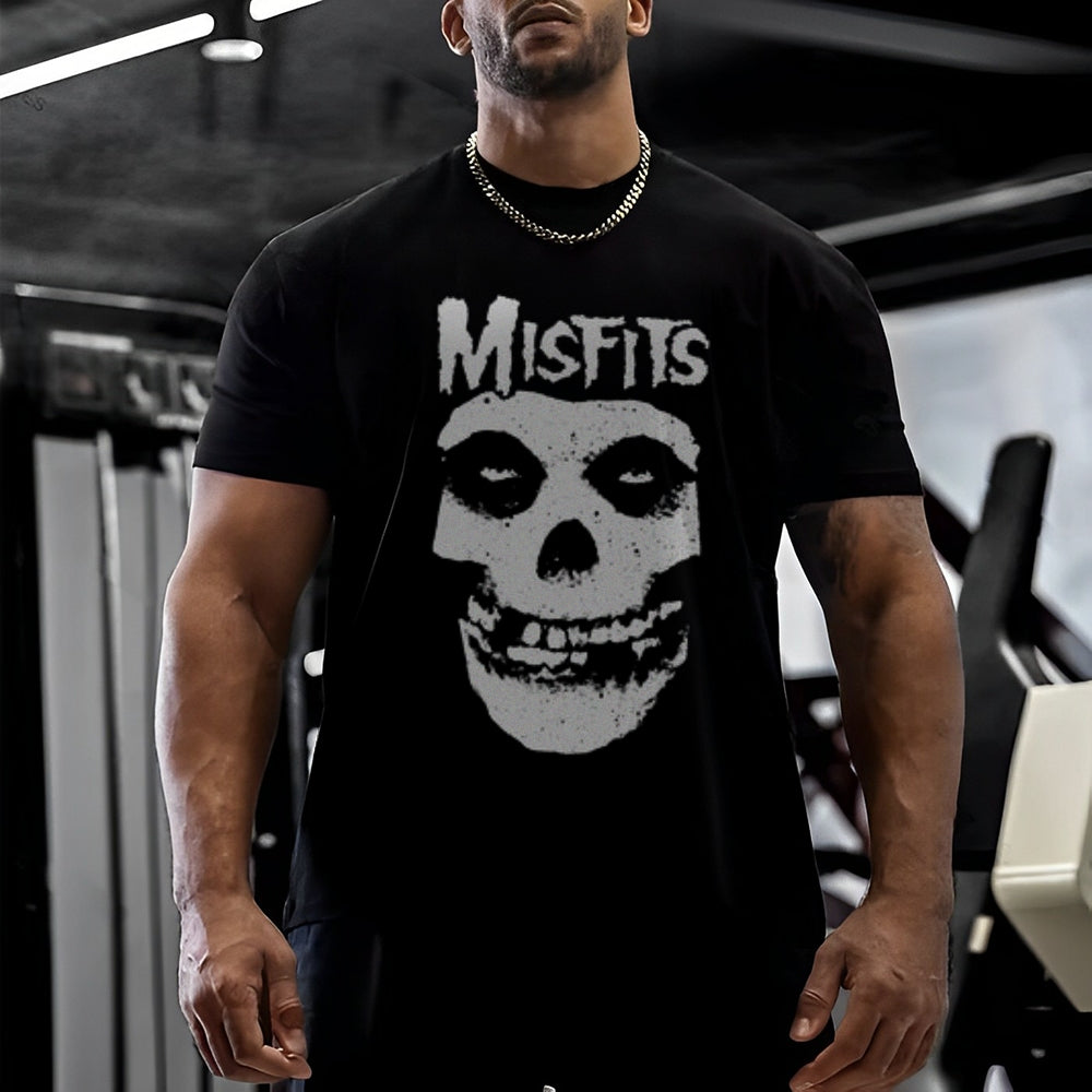 Mens Vintage The Misfits Rock Band Print Cotton Short Sleeve Casual Graphic T-shirt