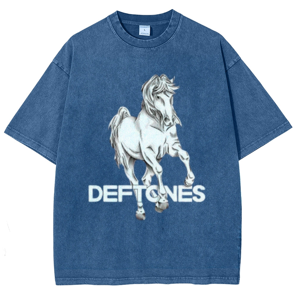 Unisex Vintage The Deftones Rock Band Print Short Sleeve Casual Graphic Washed T-shirt