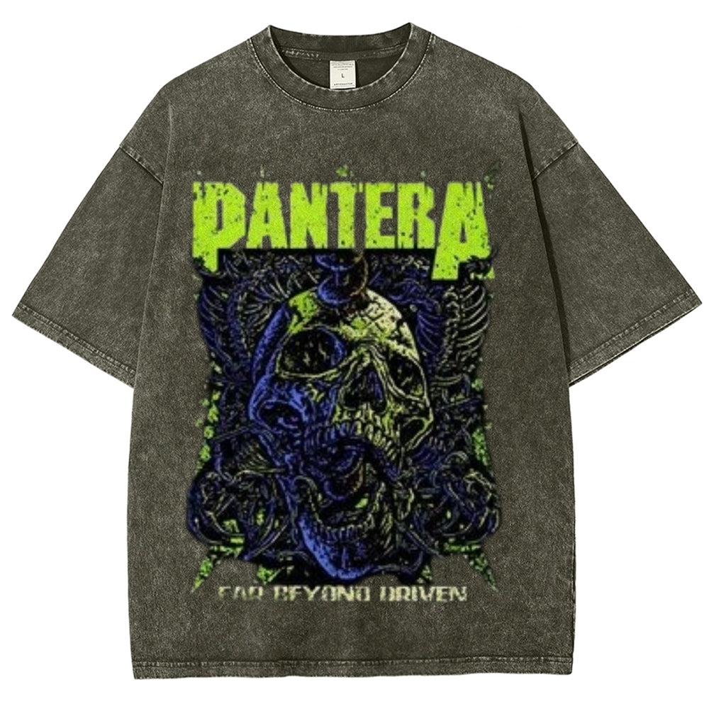 Unisex Vintage The Pantera Rock Band Print Short Sleeve Casual Graphic Washed T-shirt